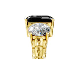 Yellow gold Three-Stone Fancy Black Emerald Cut Cut Diamond Ring with Channel-Set Band and Prong Setting_5