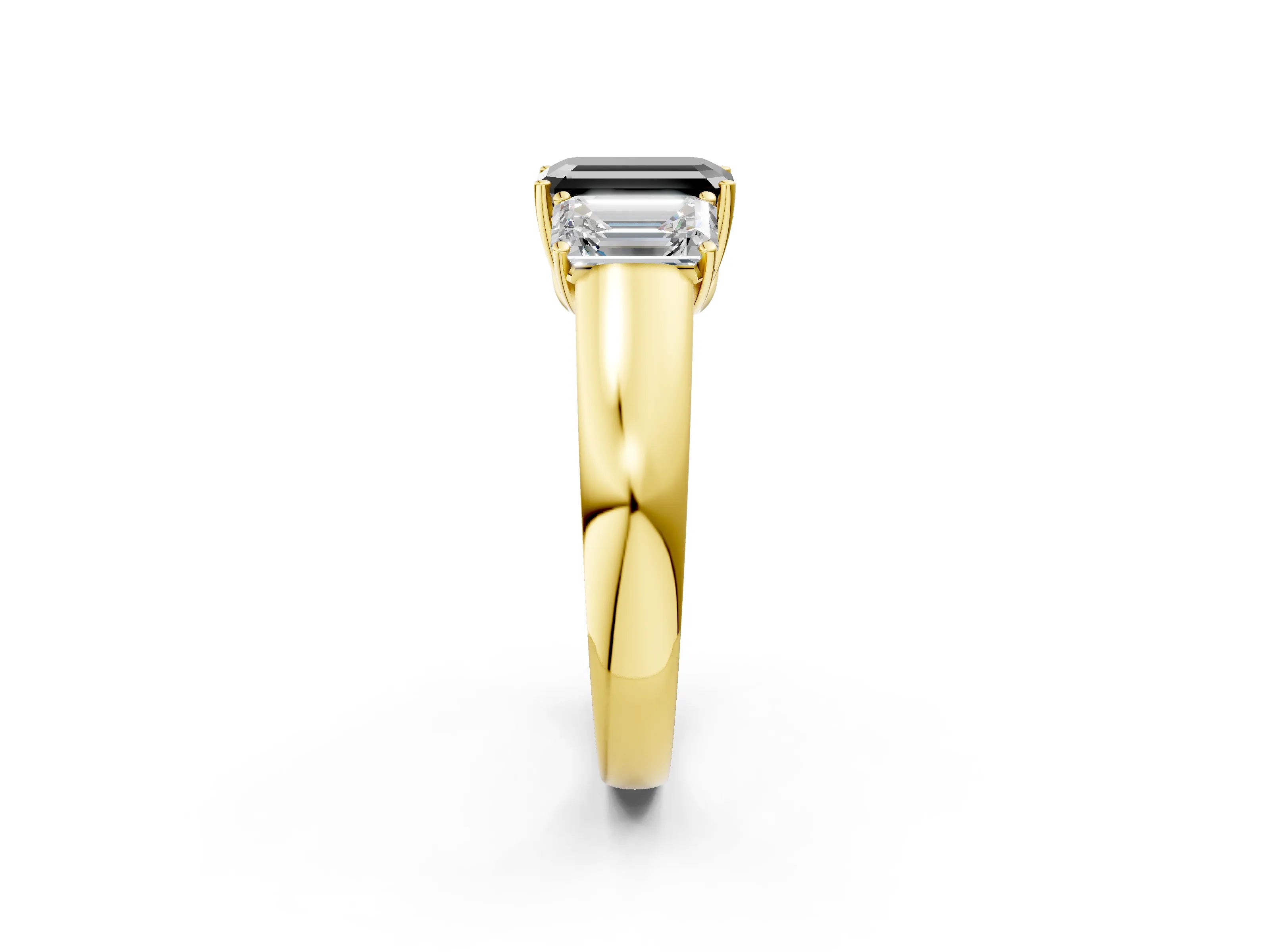 Yellow gold Three-Stone Fancy Black Emerald Cut Cut Diamond Ring with Prong Setting and Classic Band_2