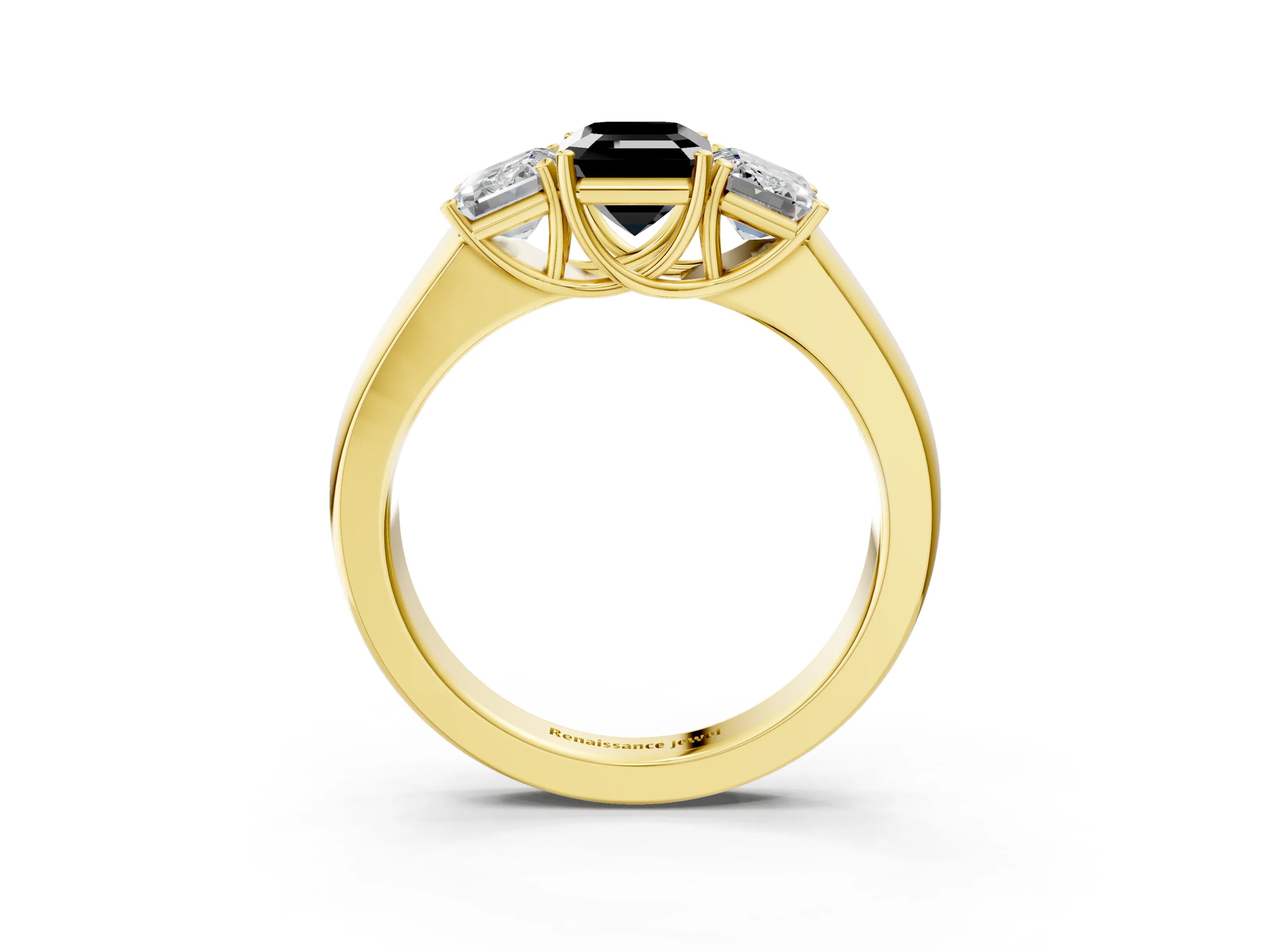 Yellow gold Three-Stone Fancy Black Emerald Cut Cut Diamond Ring with Prong Setting and Classic Band_3