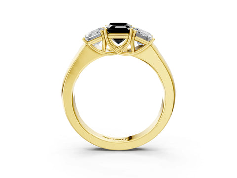Yellow gold Three-Stone Fancy Black Emerald Cut Cut Diamond Ring with Prong Setting and Classic Band_3