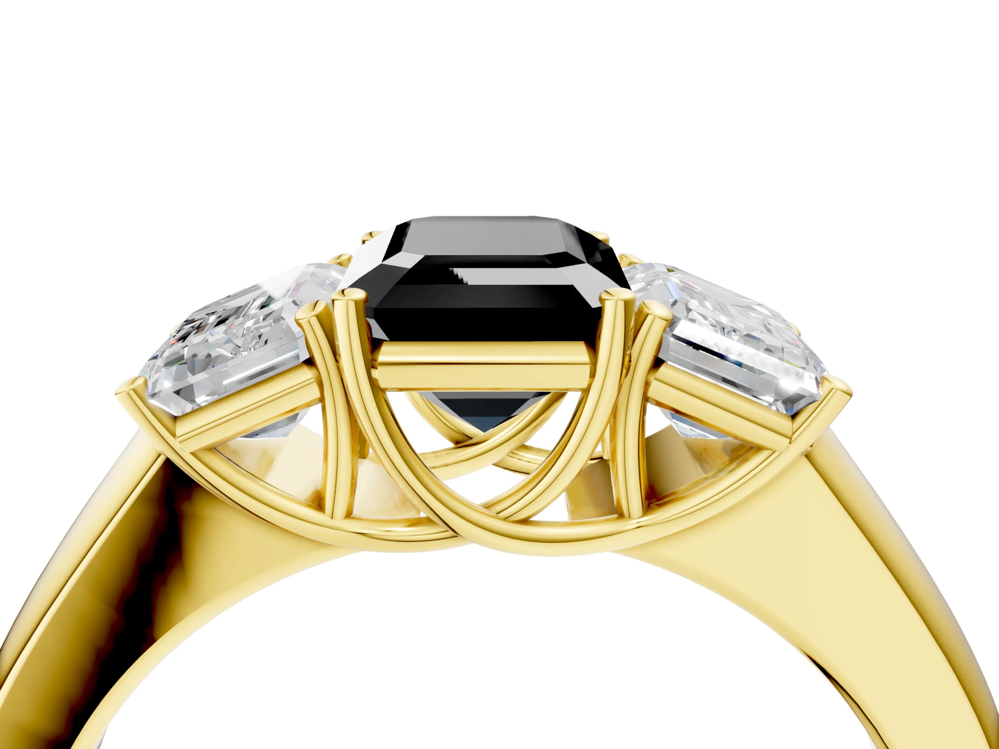 Yellow gold Three-Stone Fancy Black Emerald Cut Cut Diamond Ring with Prong Setting and Classic Band_4