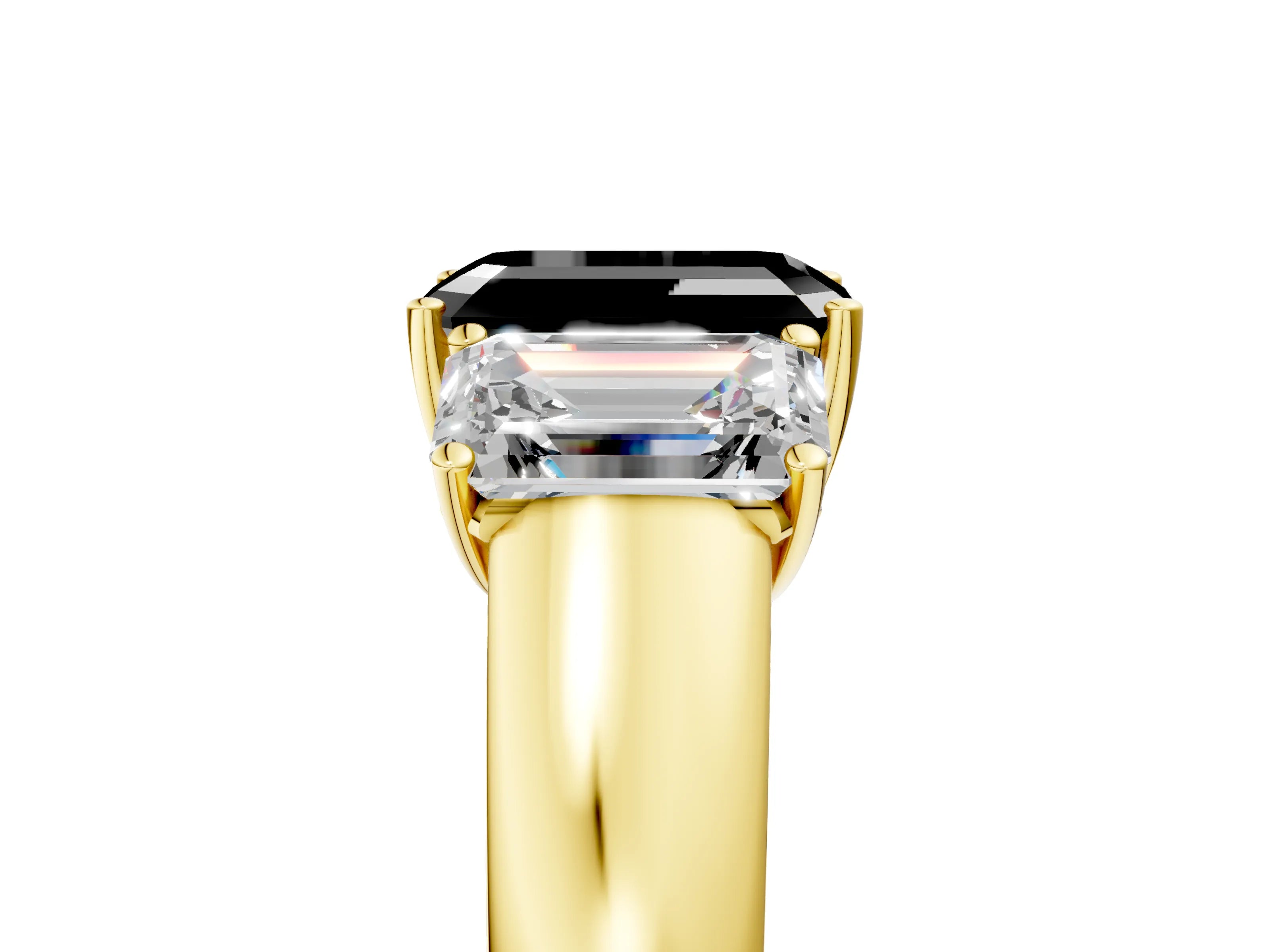Yellow gold Three-Stone Fancy Black Emerald Cut Cut Diamond Ring with Prong Setting and Classic Band_5