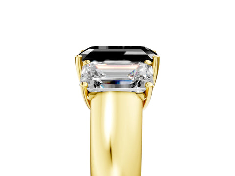 Yellow gold Three-Stone Fancy Black Emerald Cut Cut Diamond Ring with Prong Setting and Classic Band_5