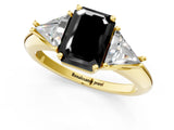 Yellow gold Three-Stone Fancy Black Emerald Cut Cut Diamond Ring with Trillion Side Stones and Four-Prong Setting_4