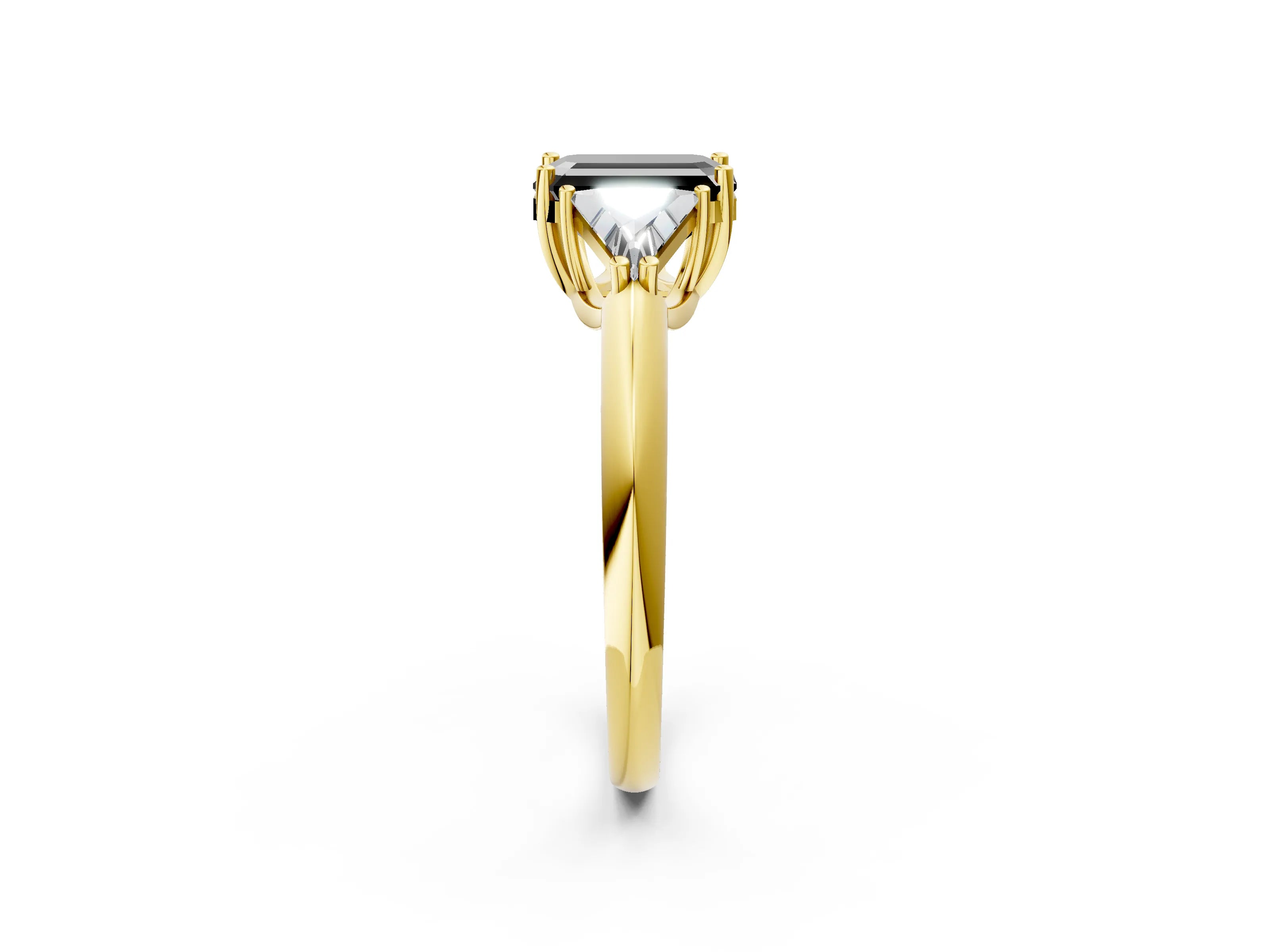 Yellow gold Three-Stone Fancy Black Emerald Cut Cut Diamond Ring with Trillion Side Stones and Four-Prong Setting_5