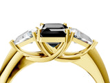 Yellow gold Three-Stone Fancy Black Emerald Cut Cut Diamond Ring with Trillion Side Stones and Four-Prong Setting_7