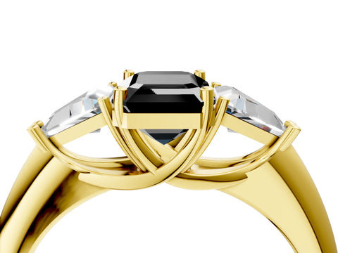 Yellow gold Three-Stone Fancy Black Emerald Cut Cut Diamond Ring with Trillion Side Stones and Four-Prong Setting_7