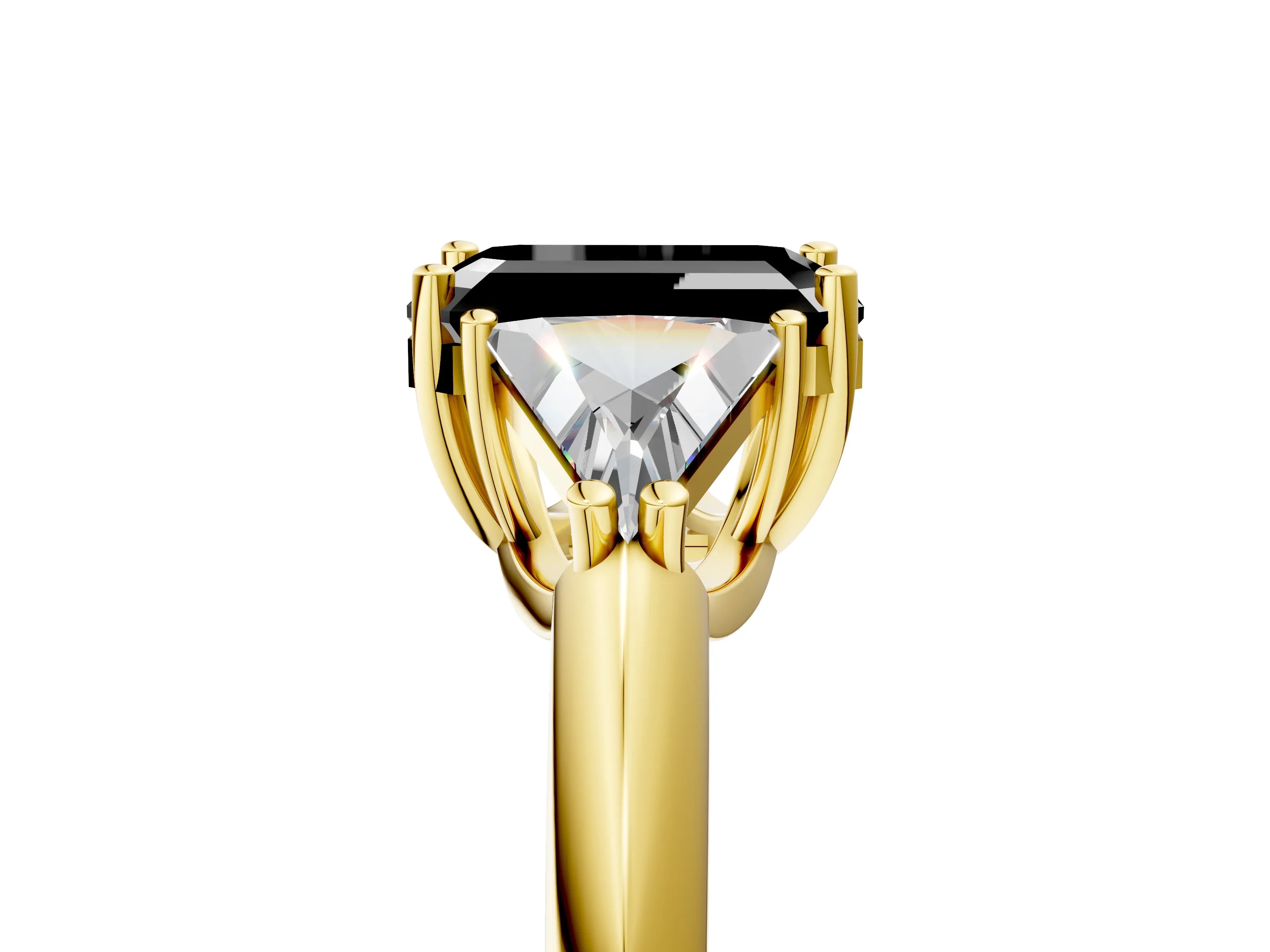 Yellow gold Three-Stone Fancy Black Emerald Cut Cut Diamond Ring with Trillion Side Stones and Four-Prong Setting_8