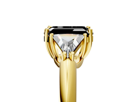 Yellow gold Three-Stone Fancy Black Emerald Cut Cut Diamond Ring with Trillion Side Stones and Four-Prong Setting_8