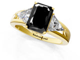Yellow gold Three-Stone Fancy Black Emerald Cut Cut Diamond Ring with Trillion Side Stones on a Split Shank Band_1
