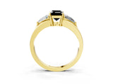 Yellow gold Three-Stone Fancy Black Emerald Cut Cut Diamond Ring with Trillion Side Stones on a Split Shank Band_3