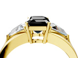 Yellow gold Three-Stone Fancy Black Emerald Cut Cut Diamond Ring with Trillion Side Stones on a Split Shank Band_4