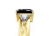 Yellow gold Three-Stone Fancy Black Emerald Cut Cut Diamond Ring with Trillion Side Stones on a Split Shank Band_5