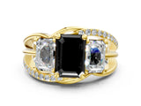 Yellow gold Three-Stone Fancy Black Emerald Cut Cut Diamond Split Shank Prong Set Ring