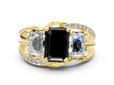 Yellow gold Three-Stone Fancy Black Emerald Cut Cut Diamond Split Shank Prong Set Ring_12
