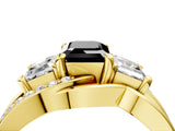 Yellow gold Three-Stone Fancy Black Emerald Cut Cut Diamond Split Shank Prong Set Ring_16
