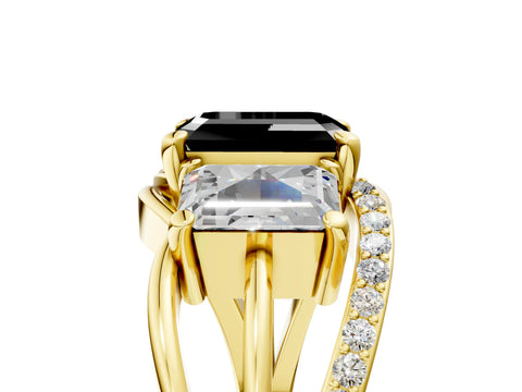Yellow gold Three-Stone Fancy Black Emerald Cut Cut Diamond Split Shank Prong Set Ring_17