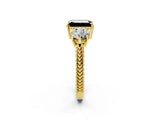 Yellow gold Three-Stone Fancy Black Emerald Cut Cut Milgrain Band Prong Setting Ring_2