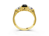 Yellow gold Three-Stone Fancy Black Emerald Cut Cut Milgrain Band Prong Setting Ring_3