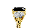 Yellow gold Three-Stone Fancy Black Emerald Cut Cut Milgrain Band Prong Setting Ring_5