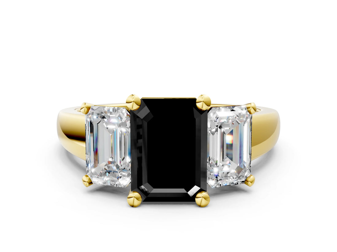Yellow gold Three-Stone Fancy Black Emerald Cut Cut Solitaire Ring with Classic Prong Setting