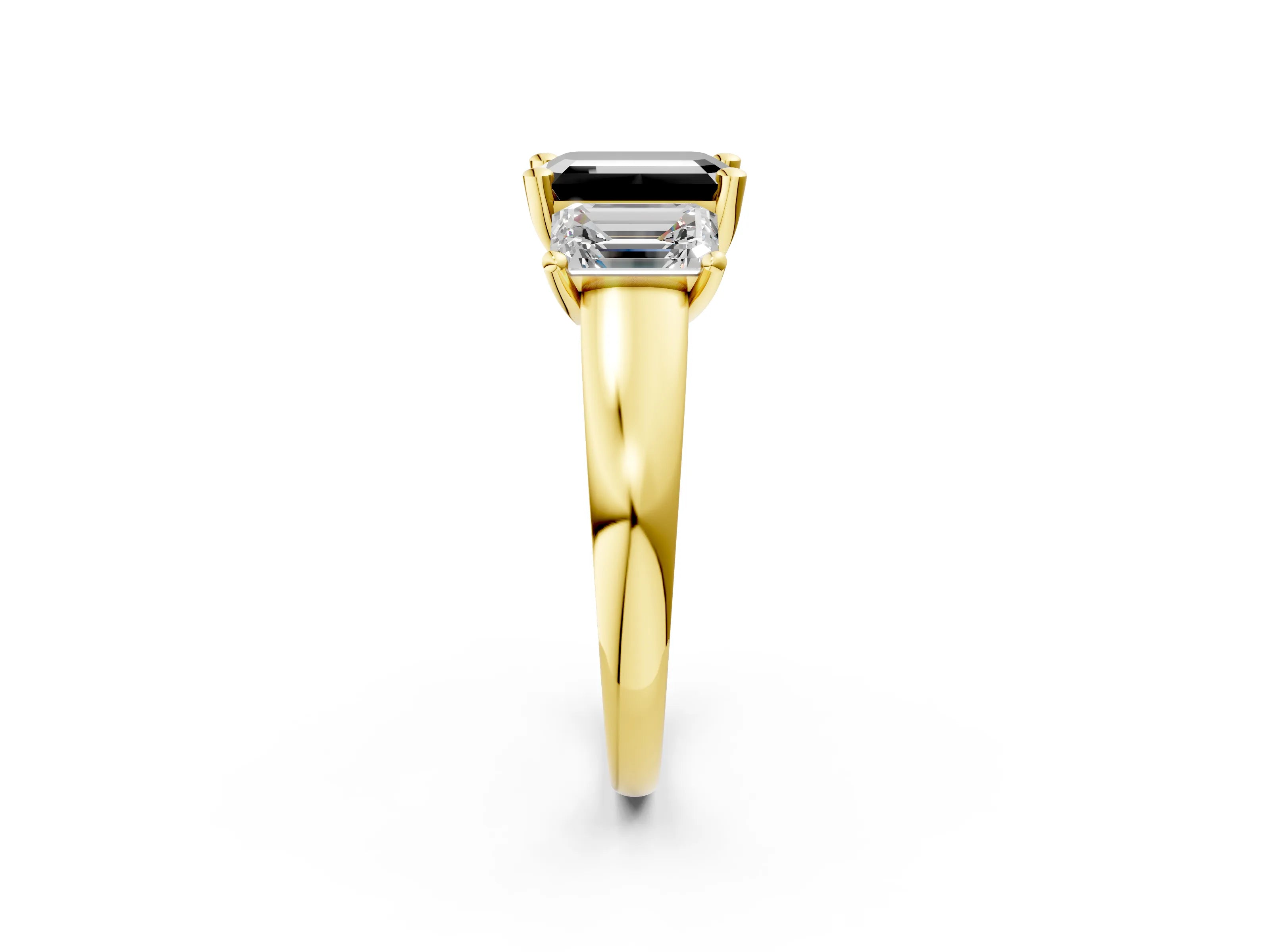 Yellow gold Three-Stone Fancy Black Emerald Cut Cut Solitaire Ring with Classic Prong Setting_2