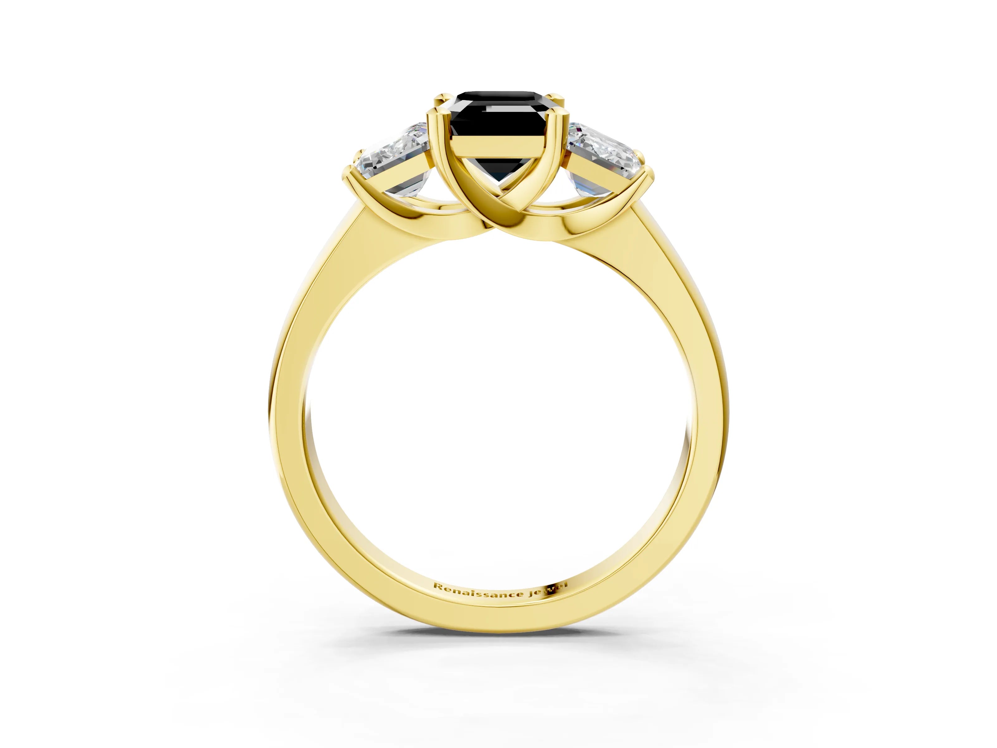 Yellow gold Three-Stone Fancy Black Emerald Cut Cut Solitaire Ring with Classic Prong Setting_3