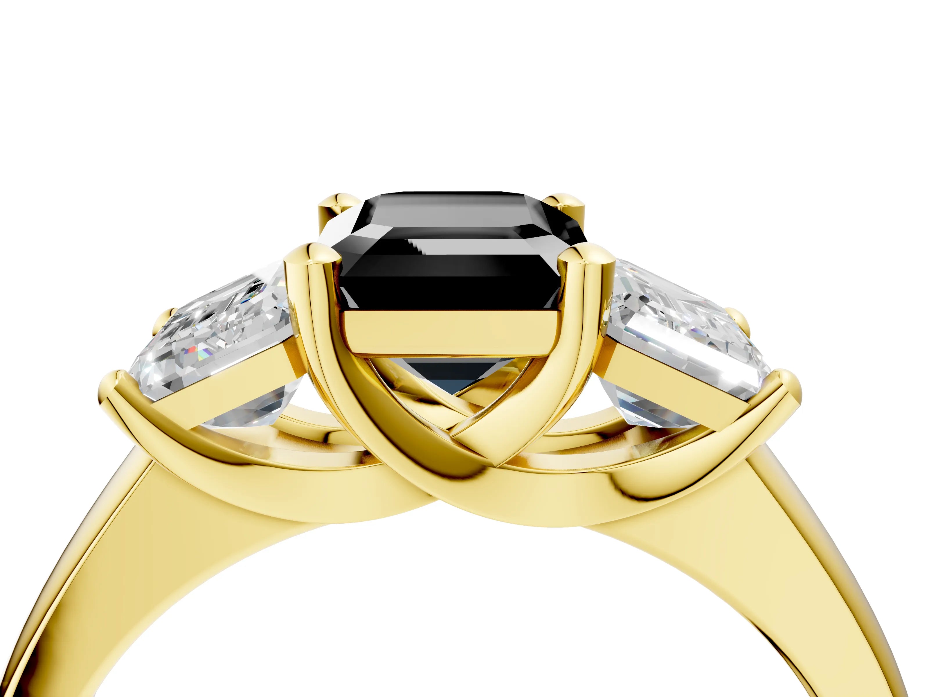Yellow gold Three-Stone Fancy Black Emerald Cut Cut Solitaire Ring with Classic Prong Setting_4