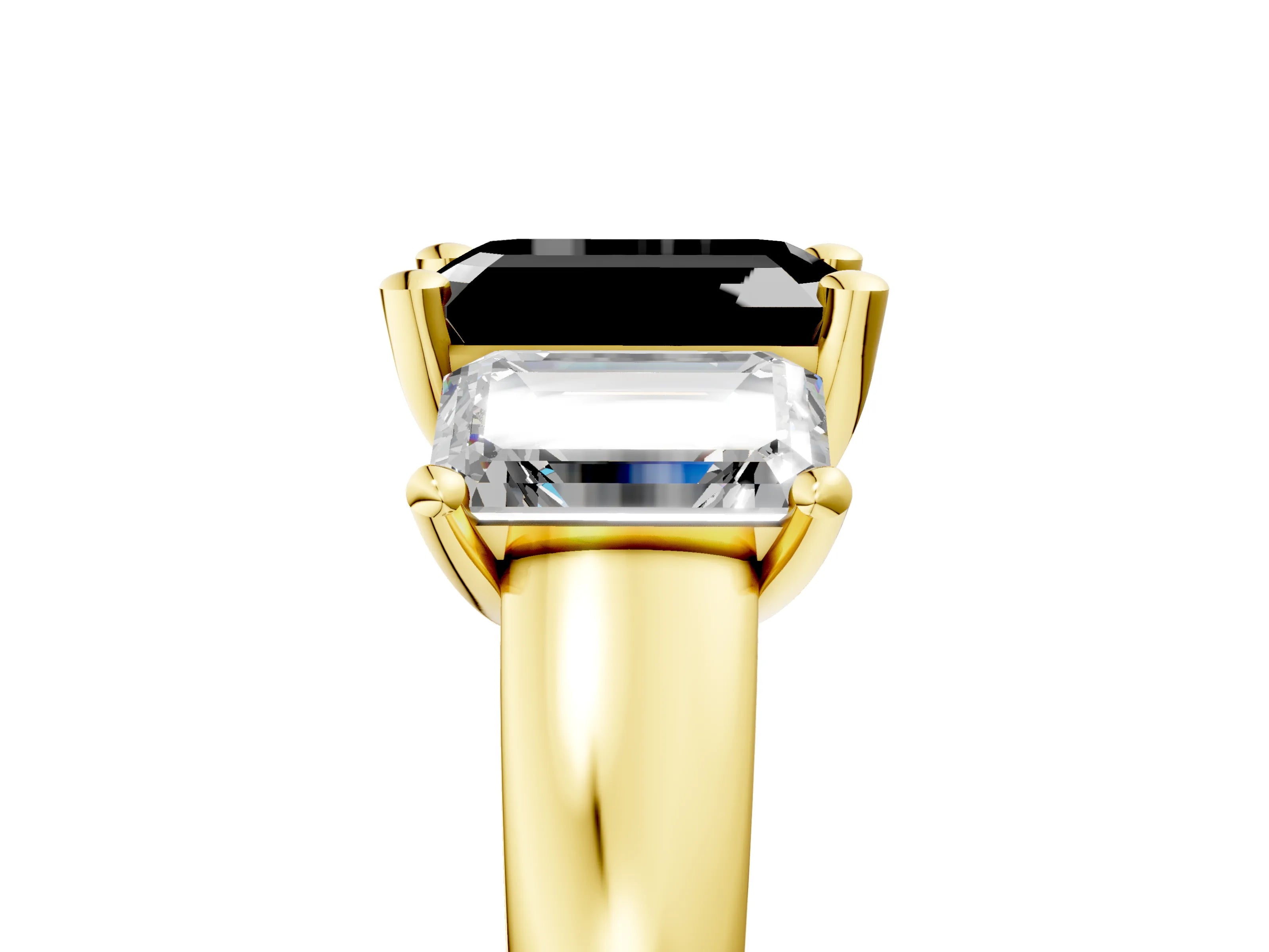 Yellow gold Three-Stone Fancy Black Emerald Cut Cut Solitaire Ring with Classic Prong Setting_5