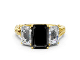 Yellow gold Three-Stone Fancy Black Emerald Cut Diamond Braided Band Ring with Four-Prong Setting_60