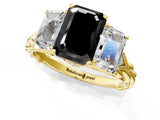 Yellow gold Three-Stone Fancy Black Emerald Cut Diamond Braided Band Ring with Four-Prong Setting_61