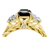 Yellow gold Three-Stone Fancy Black Emerald Cut Diamond Braided Band Ring with Four-Prong Setting_64