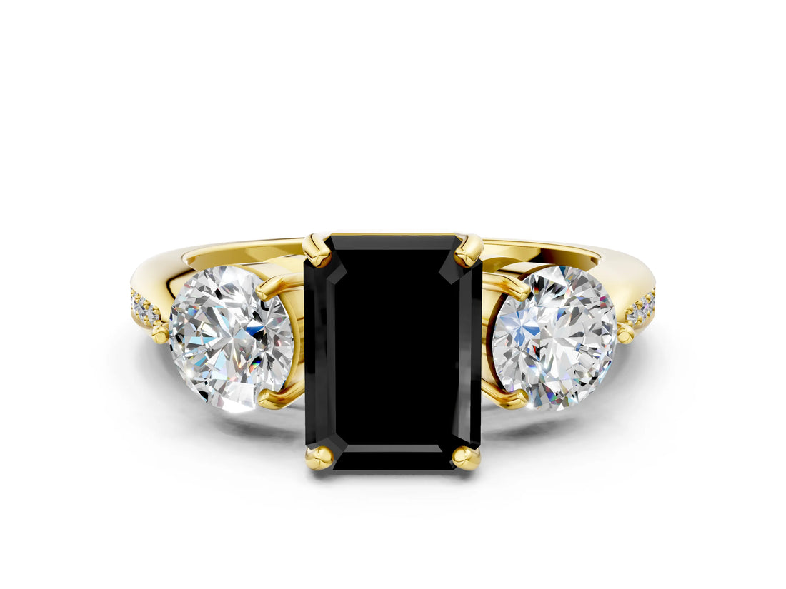 Yellow gold Three-Stone Fancy Black Emerald Cut Diamond Channel Set Engagement Ring with Prong Setting_12