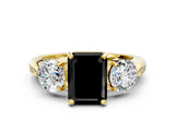 Yellow gold Three-Stone Fancy Black Emerald Cut Diamond Channel Set Engagement Ring with Prong Setting_12