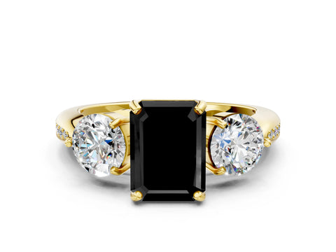Yellow gold Three-Stone Fancy Black Emerald Cut Diamond Channel Set Engagement Ring with Prong Setting_12