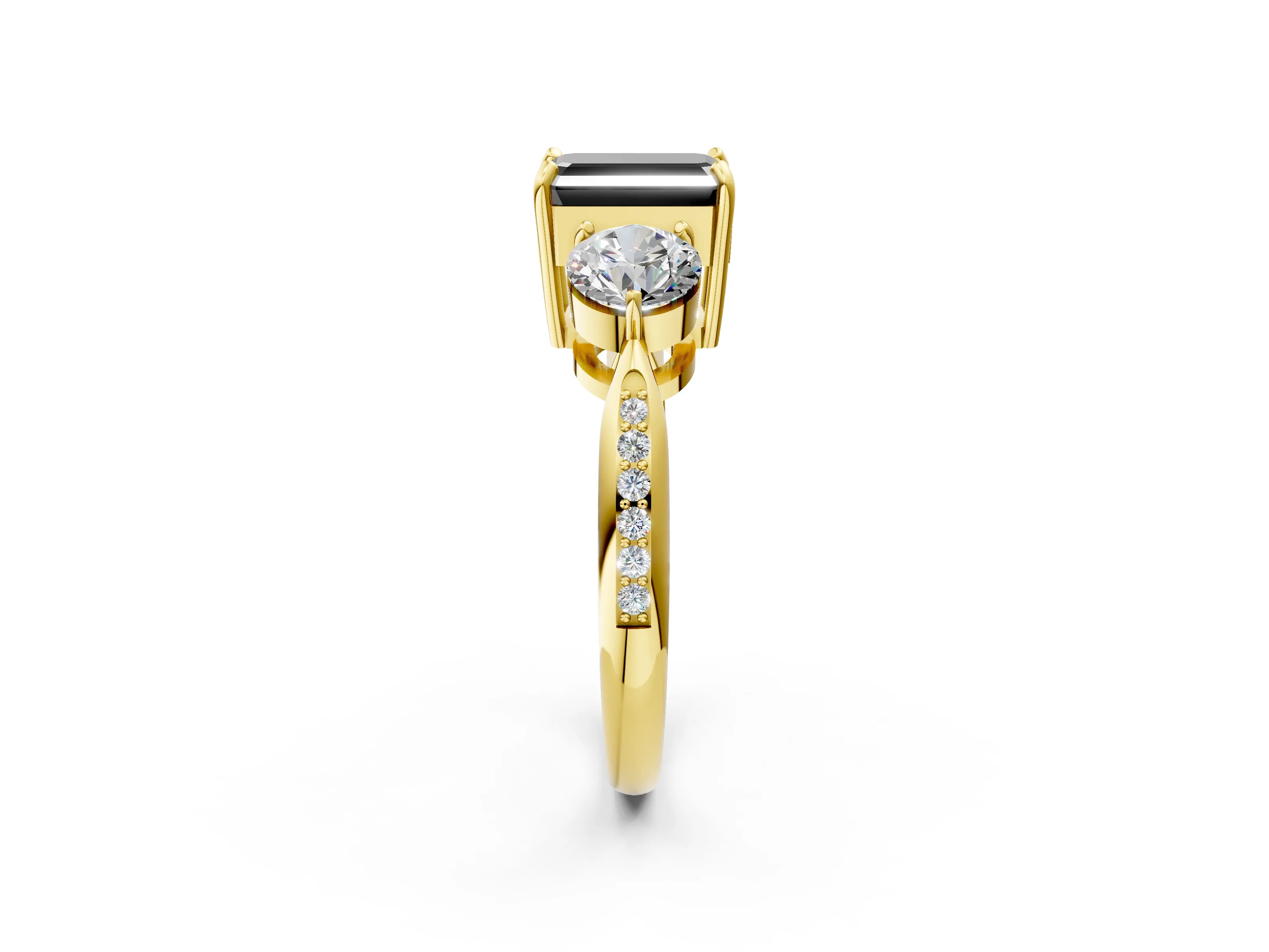 Yellow gold Three-Stone Fancy Black Emerald Cut Diamond Channel Set Engagement Ring with Prong Setting_14