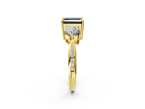 Yellow gold Three-Stone Fancy Black Emerald Cut Diamond Channel Set Engagement Ring with Prong Setting_14