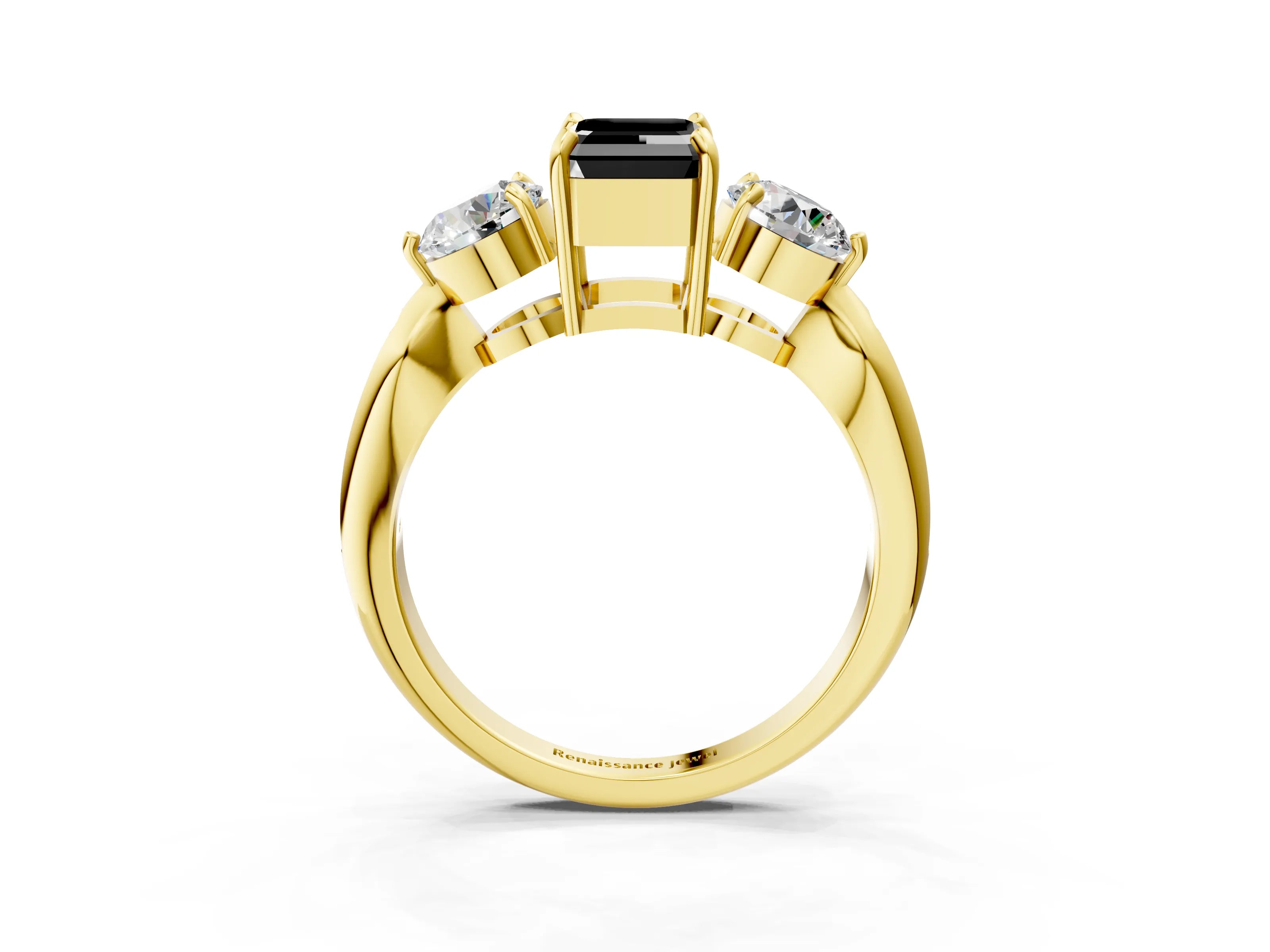Yellow gold Three-Stone Fancy Black Emerald Cut Diamond Channel Set Engagement Ring with Prong Setting_15