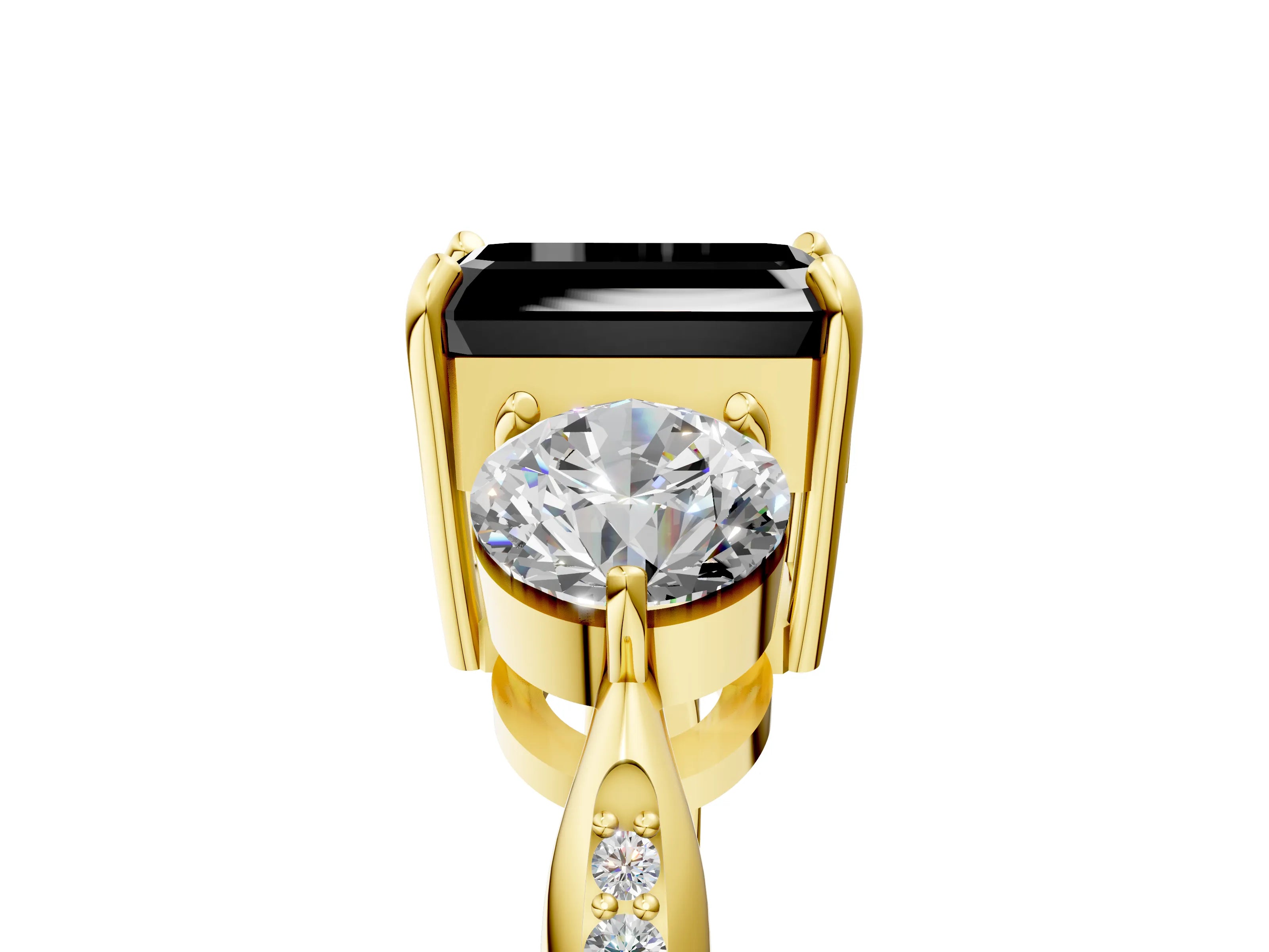 Yellow gold Three-Stone Fancy Black Emerald Cut Diamond Channel Set Engagement Ring with Prong Setting_17