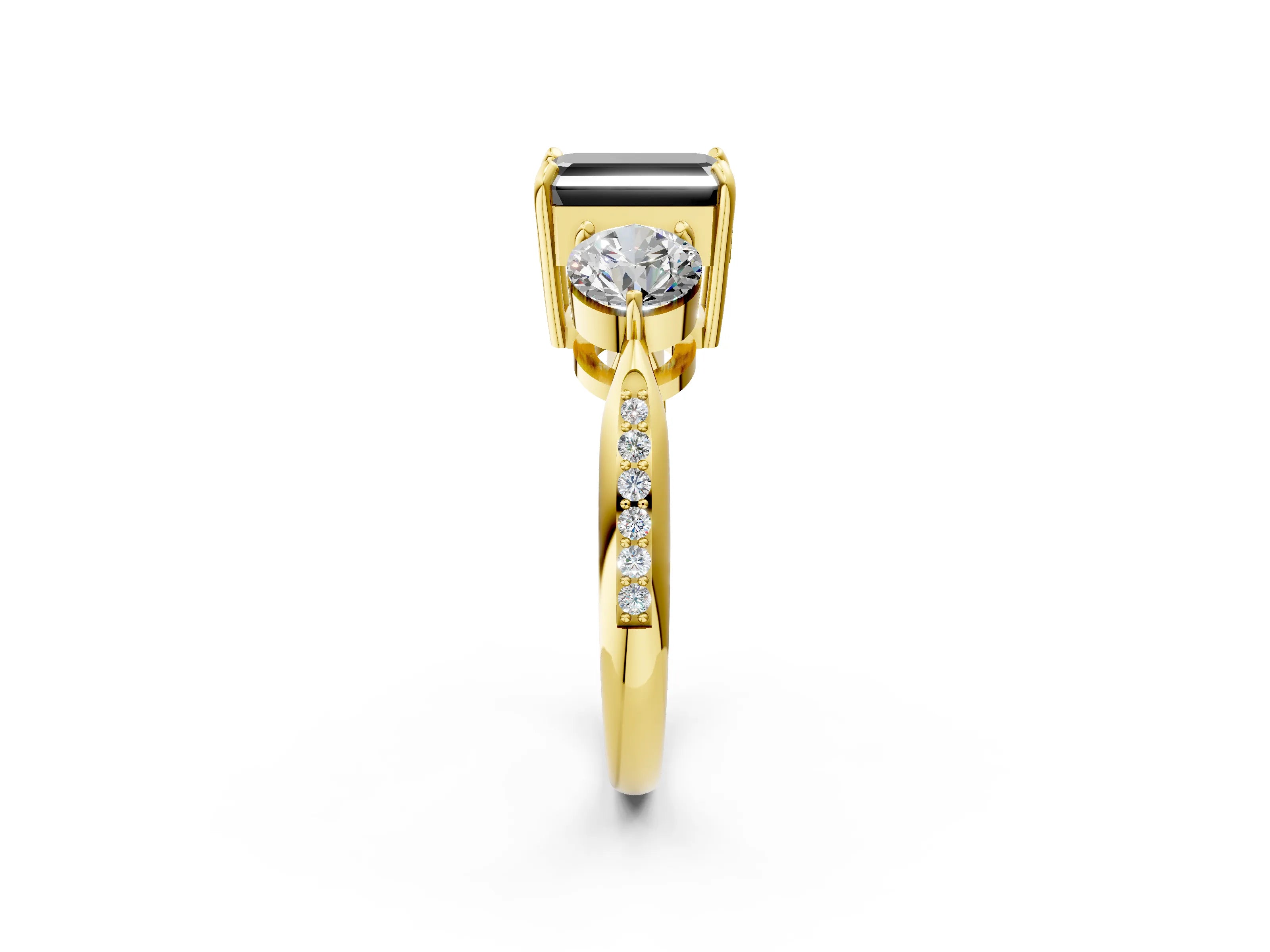 Yellow gold Three-Stone Fancy Black Emerald Cut Diamond Channel Set Engagement Ring with Prong Setting_2