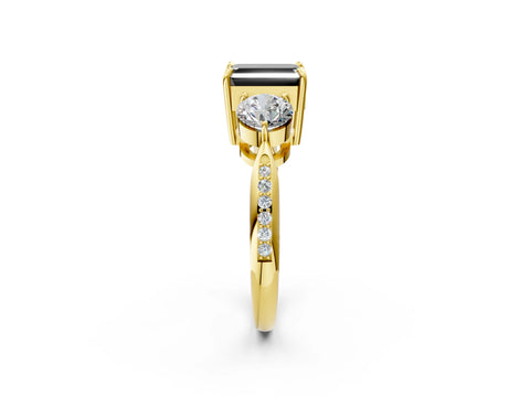 Yellow gold Three-Stone Fancy Black Emerald Cut Diamond Channel Set Engagement Ring with Prong Setting_2