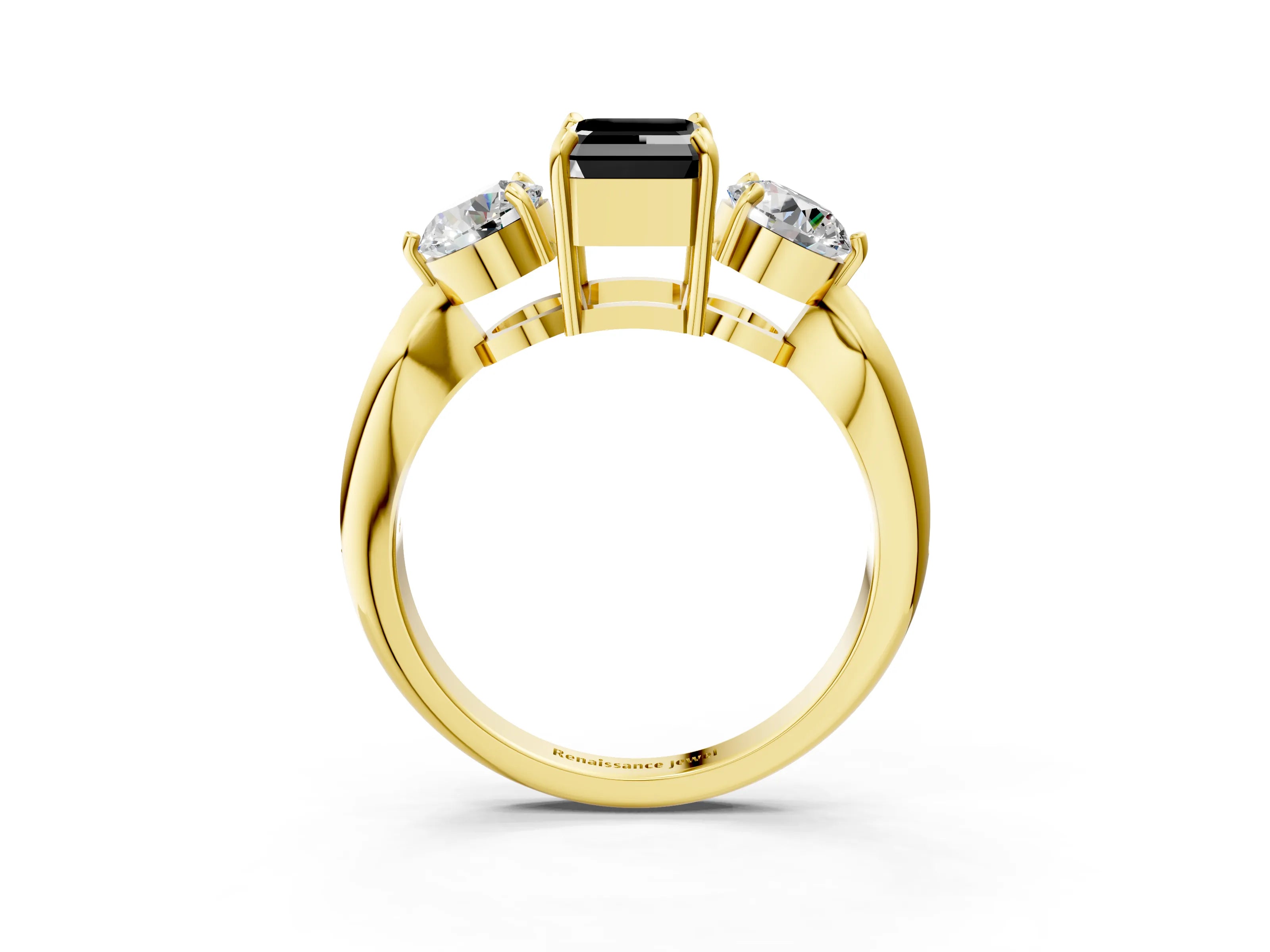 Yellow gold Three-Stone Fancy Black Emerald Cut Diamond Channel Set Engagement Ring with Prong Setting_3