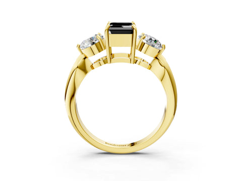 Yellow gold Three-Stone Fancy Black Emerald Cut Diamond Channel Set Engagement Ring with Prong Setting_3