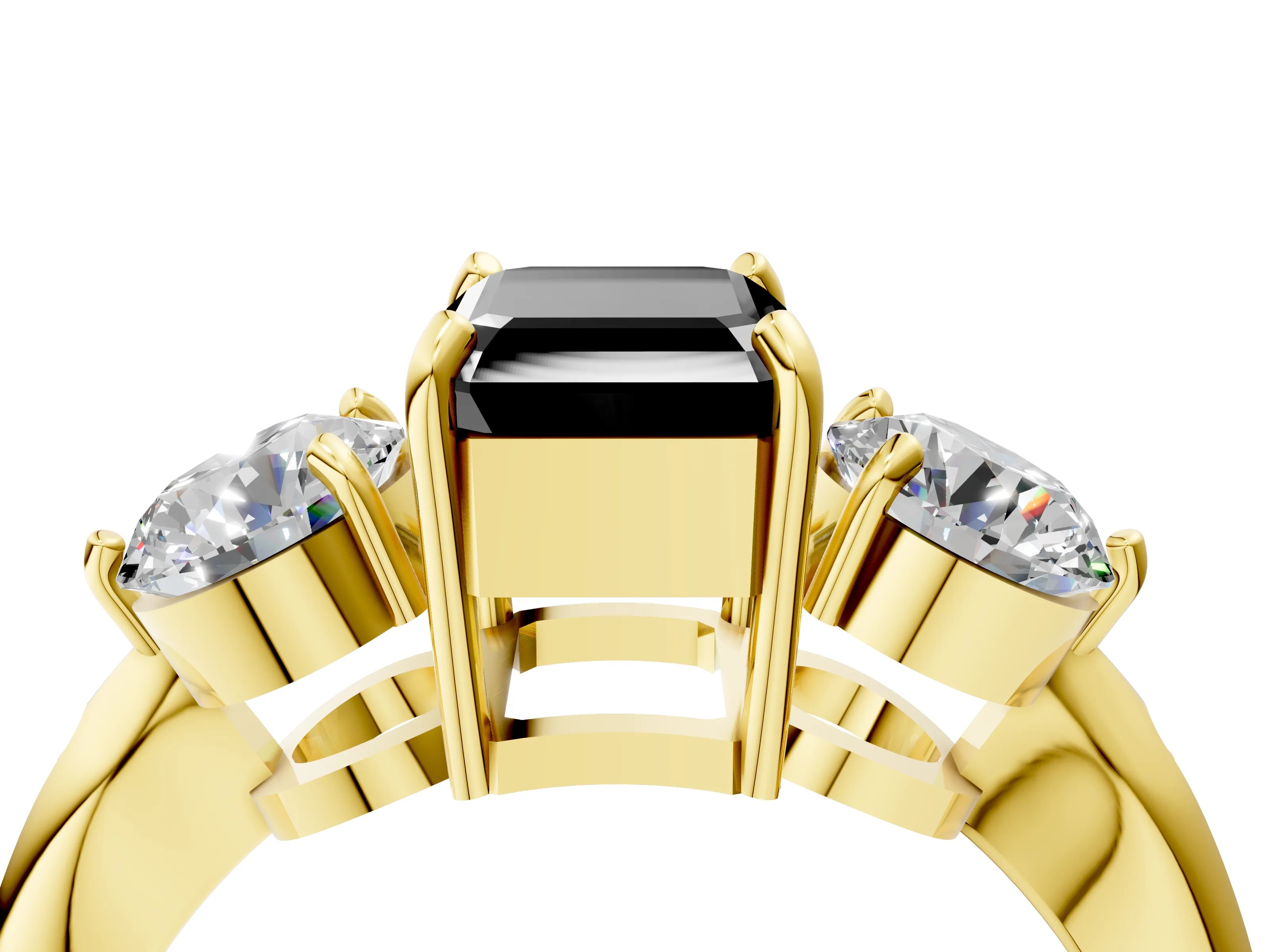 Yellow gold Three-Stone Fancy Black Emerald Cut Diamond Channel Set Engagement Ring with Prong Setting_4