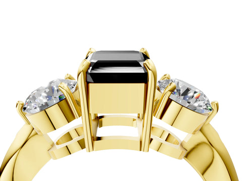 Yellow gold Three-Stone Fancy Black Emerald Cut Diamond Channel Set Engagement Ring with Prong Setting_4