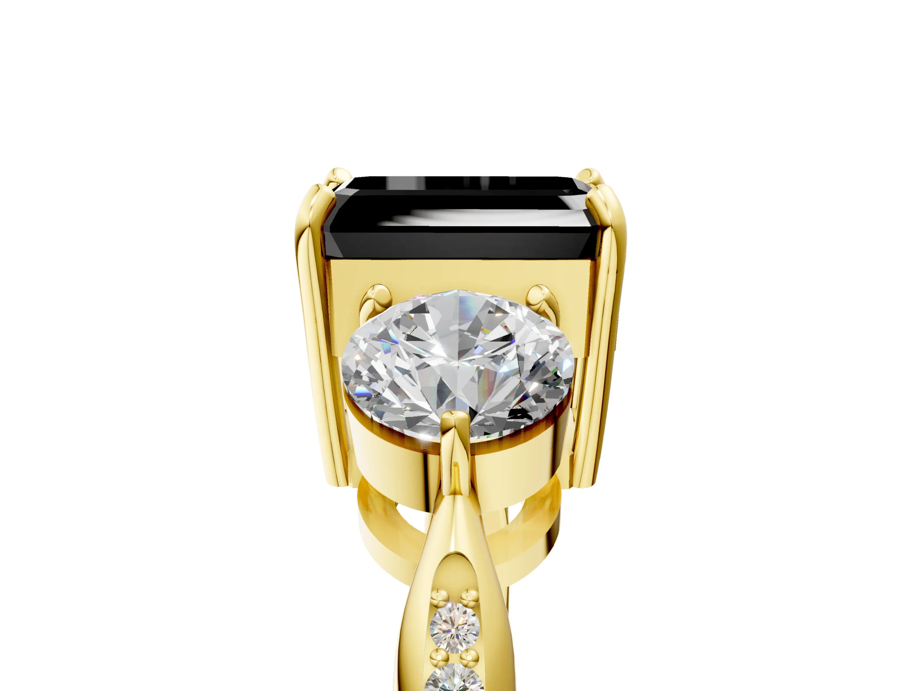 Yellow gold Three-Stone Fancy Black Emerald Cut Diamond Channel Set Engagement Ring with Prong Setting_5