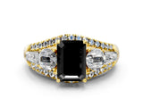 Yellow gold Three-Stone Fancy Black Emerald Cut Diamond Engagement Ring with Pave Band and Prong Setting_12