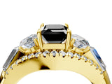 Yellow gold Three-Stone Fancy Black Emerald Cut Diamond Engagement Ring with Pave Band and Prong Setting_16