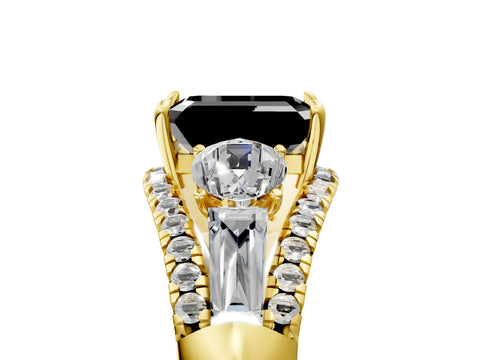 Yellow gold Three-Stone Fancy Black Emerald Cut Diamond Engagement Ring with Pave Band and Prong Setting_17