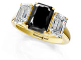Yellow gold Three-Stone Fancy Black Emerald Cut Diamond Engagement Ring with Prong Setting_4